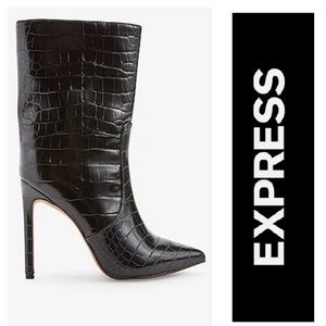 Faux Leather Croc Thin Heel Boots